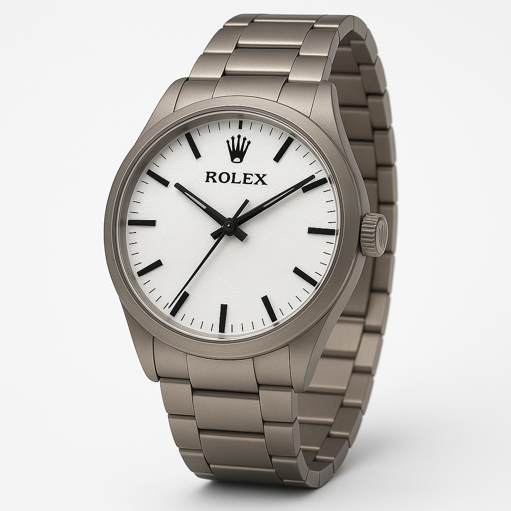 Rolex-Style Men's Stainless Steel Watch – White Dial